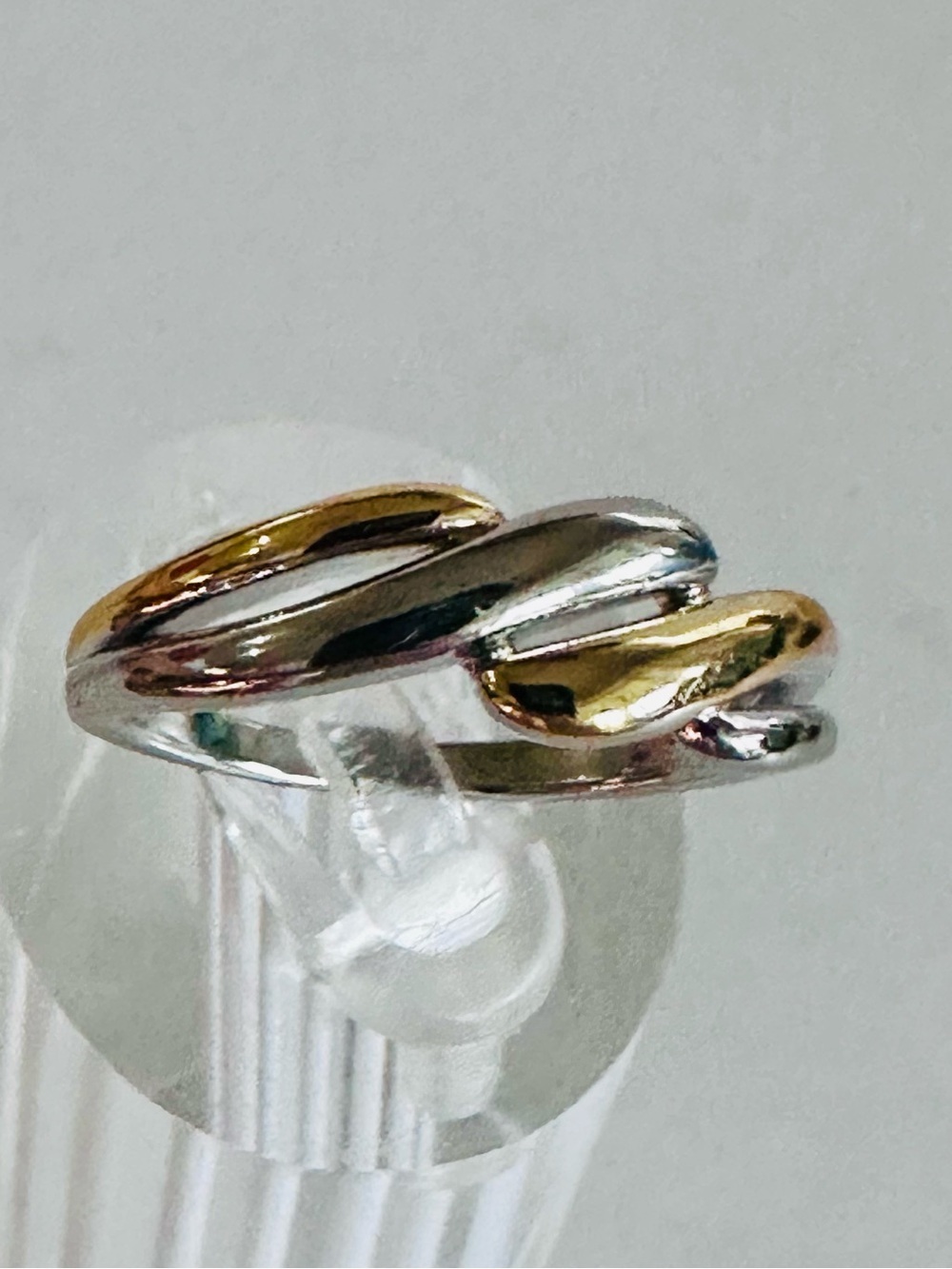 Silver Gold Tone Crossover Wrap Ring Adjustable Size 8 Modern Minimalist Fashion